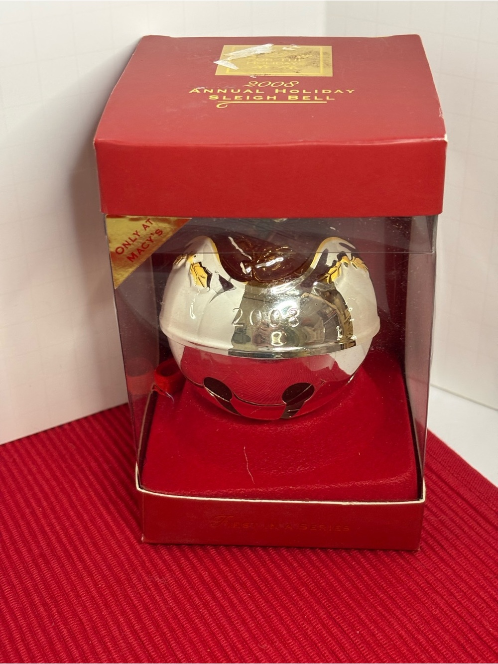 Lenox 2008 Annual Holiday Sleigh Bell - Silver and Red Christmas Ornament